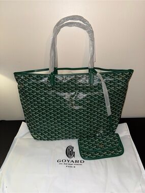 Saint Louis Style GM Green Patterned Tote with Signature Chevron Motif
